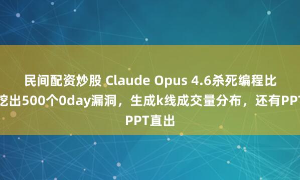 民间配资炒股 Claude Opus 4.6杀死编程比赛！挖出500个0day漏洞，生成k线成交量分布，还有PPT直出